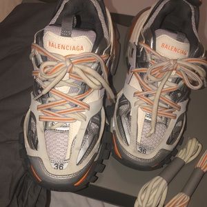 Grey and orange Balenciaga sneakers. Worn 2x’s